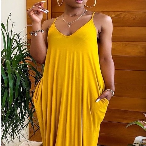 Passion of Essence Dresses & Skirts - PASTEL Plus Size Mustard V-Neck Cami Maxi Dress